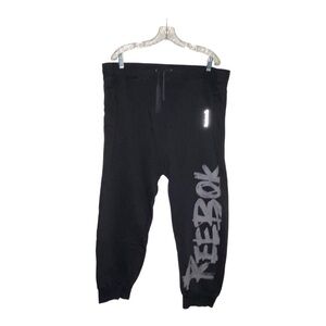 Reebox Baggy Drawstring Jogger Black Women XL Athletic Reflective Logo‎ Workout